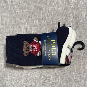 Polo by Ralph Lauren Girls School Bear Socks 3 Pair 4-6X Navy Cream NWT